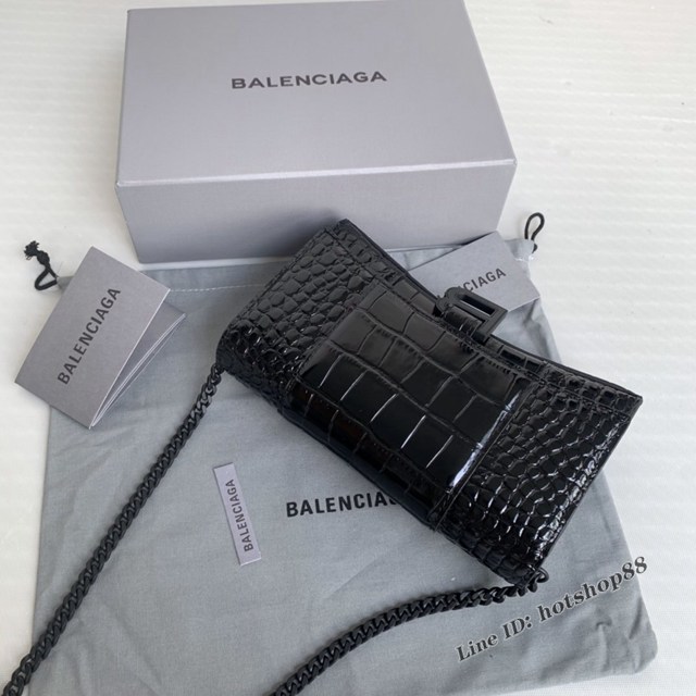 Balenciaga專櫃爆款鱷魚紋黑扣Hourglass mini鏈帶包 巴黎世家鏈條沙漏包 fyj1475